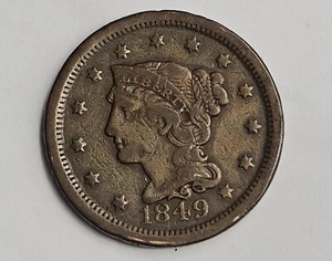 1849 1C BN Braided Hair Cent - Picture 1 of 2
