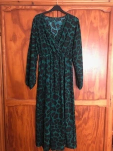 Ladies 'Shein' Bottle Green & Black Animal Print Long Sleeve Dress size S - Picture 1 of 7