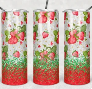 Strawberry fruit Design, Skinny 20oz Tumbler W/ Lid & Straw - Picture 1 of 1