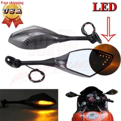Carbon Fiber LED Integrated Turn Signal Mirrors for Honda CBR 600 1000 F4i RR US - Image 1 of 4