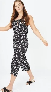 BNWT L LARGE GEORGE BLACK FLORAL SPOTTED TEXTURED TRAPEZE NECK JUMPSUIT 16-18 - Picture 1 of 3