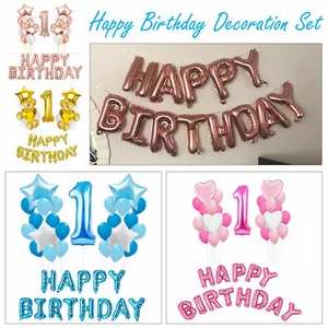 First 1st Birthday Number 1 Girl Boy Helium Balloons Baby Party Decoration Set - Picture 1 of 45