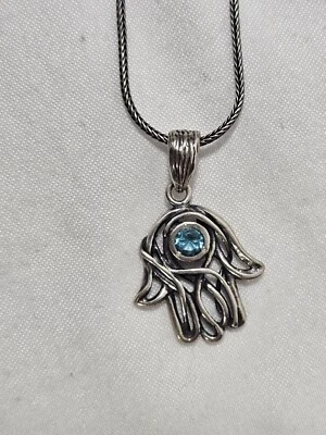 Collar Isreal Esterlina Hamsa Fátima Mal de Ojo Escudo Modernista 925 Boho Zen Foto 1 de 4