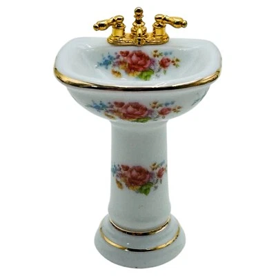 Dollhouse Miniature Reutter Porzellan Bathroom Sink Dresden Rose NEW RARE - Image 1 of 4