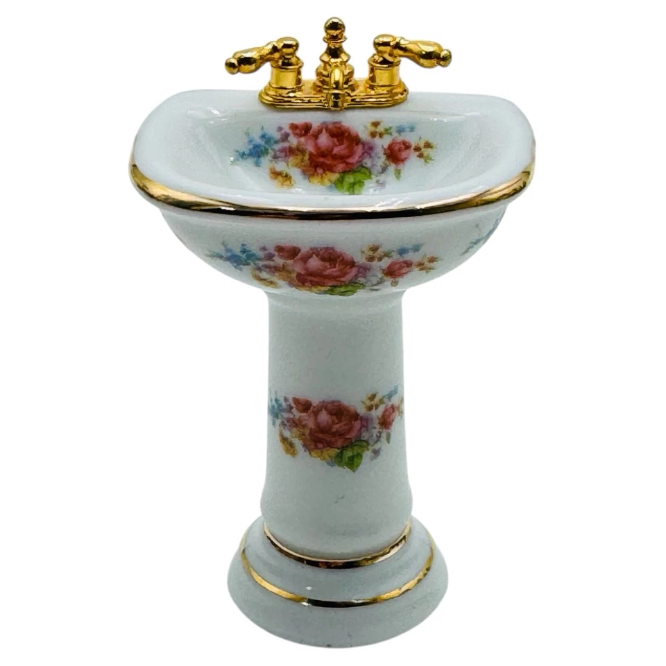 Fregadero de baño de porcelana Reutter miniatura para casa de muñecas Dresden Rose NUEVO RARO Foto 1 de 4
