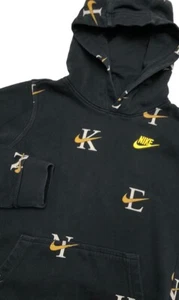 Nike Sportswear Club Hoodie Boys M Black All Over Print Swoosh Logo DX5699-012 - Picture 1 of 9