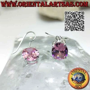 Orecchini Argento 925‰ zircone rosa di Francia sfaccettato ovale incastonato su - Foto 1 di 5