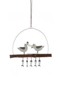 Shoeless Joe Metal Seagull and Fish Driftwood Hanger - Decorative Home Accessory - Picture 1 of 1