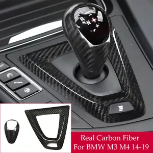 2*Real Carbon Fiber Console Gear Shift & Knob Trim For BMW M3 M4 F80 F82 2014-19 - Foto 1 di 12