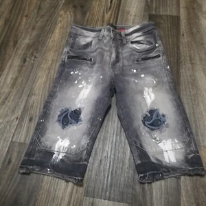 Encrypted Shorts Youth Boys size 16 Acid Wash Black Bermuda Designer Stretch - Picture 1 of 14