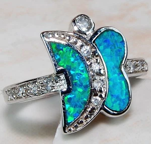 Australian Opal Inlay & Topaz 925 Solid Sterling Silver Ring Jewelry Sz 6 BP6 - Picture 1 of 2
