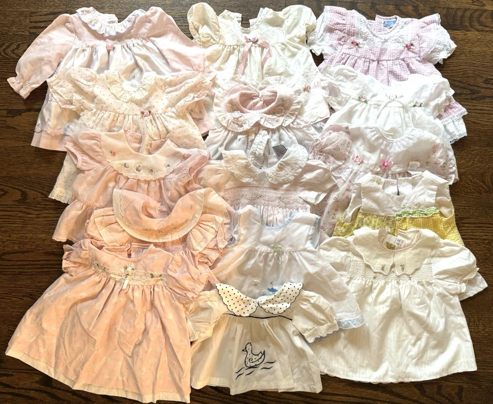 Vintage Baby Girl Dress Lot Frilly Smocked Lace Dolly Made In England 3-6 Months - Image 1 of 4