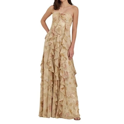 Lauren Ralph Lauren Strapless Gown 14 Floral Ruffled Chiffon Special Occasion - Image 1 of 4