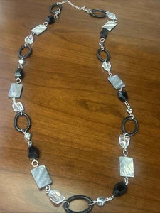 Lia Sophia Grey / Black Bead Long Necklace Silver Tone 38 in - Picture 1 of 6