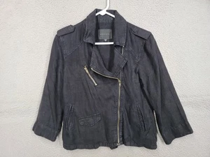Black Linen Womens Biker Jacket Small Sanctuary Zip 3/4 Sleeves Punk Breathable - Picture 1 of 9
