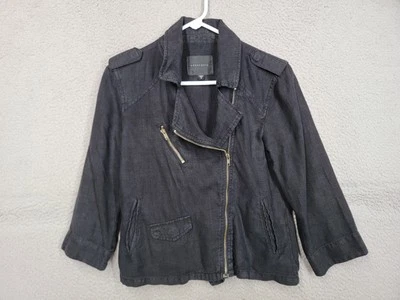 Black Linen Womens Biker Jacket Small Sanctuary Zip 3/4 Sleeves Punk Breathable - Image 1 of 4