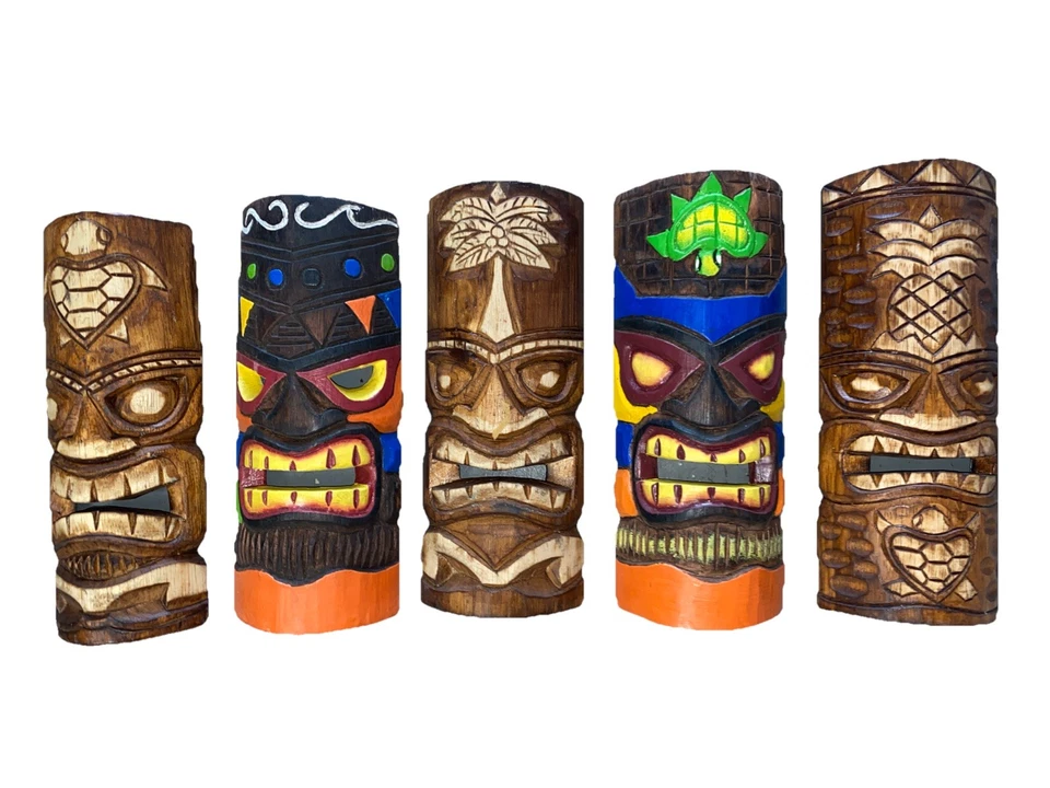 SET OF 5 12" TIKI MASK HAWAIIAN WALL ART ISLAND HOME DECOR BAR TROPICAL - Image 1 of 1