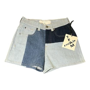 NWT 7 For All Mankind X Marques Almeida Denim Patchwork Short Rem’ade RARE Sz 24 - Picture 1 of 7