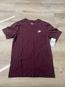 Nike T-Shirt Embroidered Swoosh Burgundy Men Size Small AR4997-652 - Picture 1 of 4
