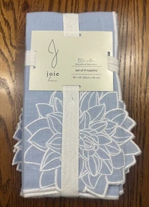Joie Home Servietten (4) blau weiß Umriss Blume 18 x 18 100 % Baumwolle Neu in Verpackung - Bild 1 von 2