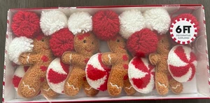 PEPPERMINT PLACE Multi Color "GINGERBREAD MEN & CANDY” 6' CHRISTMAS GARLAND NIB - Picture 1 of 3