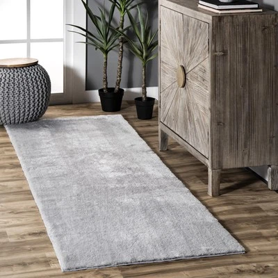 nuLOOM Loni Solid Machine Washable Shag Area Rug 2x6 Light Grey Cozy Plush - Image 1 of 4