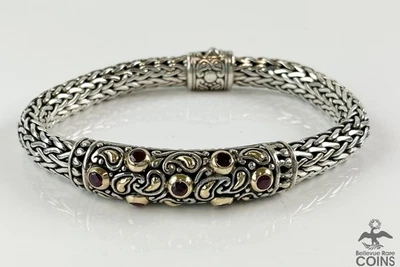 BJC Ruby 18k Yellow Gold Sterling Silver Weave Chain Bracelet - Image 1 of 4
