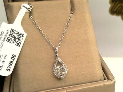 $799- CERT 1/4CTTW Natural Diamond PEAR HALO FASHION PENDANT NECKLACE 925/14k PL - Image 1 of 4