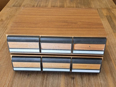 2x Vintage Wooden 3 Drawer 36 Cassette Tape Storage Cases Box Holder Woodgrain - Image 1 of 4