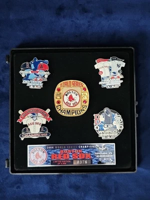 Boston Red Sox 2004 World Series Champions 5 Hat/Shirt Pin Set /39 Crack On Case - Image 1 of 4