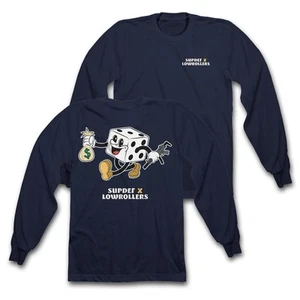 L - Superior Defense SupDef x Low Rollers Club Devious Diceman Navy Long Sleeve - Picture 1 of 5