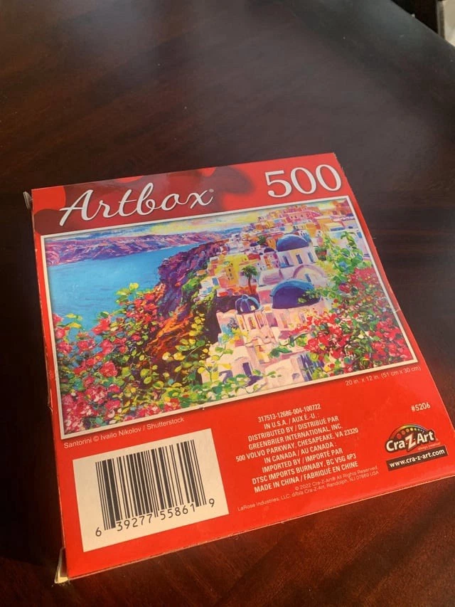 Пазл 2022 500 элементов остров Санторини Греция 20 дюймов x 12 дюймов артбокс - Изображение 1 из 2
