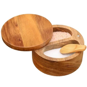 Multi-use Spice Box, Acacia Wood Salt and Pepper Cellar with Magnetic Swivel Lid - Picture 1 of 6