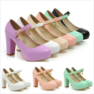 Sweet Women's Mary Jane Lolita Block heel Pumps Ankle Strap Party Shoes plus sz  - Picture 1 of 18