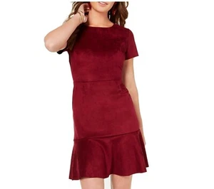 Rosie Harlow Juniors Womens M Red Faux Suede Flounce Hem Sheath Dress NWT - Picture 1 of 3