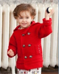 BEAUTIFUL RED PEA COAT CROCHET PATTERN COPY 2YR, 4YR, 6YR GREAT FOR XMAS - Picture 1 of 3