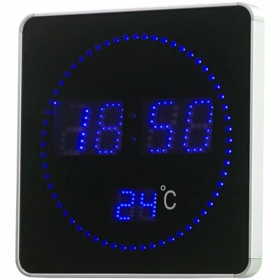Lunartec Uhr: Flache LED-Funk-Tisch- & Wanduhr, Temperatur-Anzeige, blaue LEDs - Bild 1 von 4