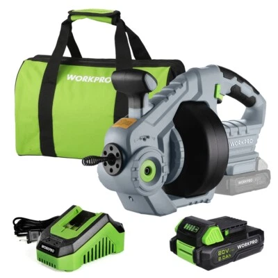 WORKPRO 20V NEW Electric Drain Auger 25Ft Plumbing Snake Drain Hair 3/4"-2" Pipe - Image 1 of 4