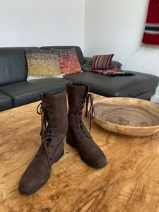 RARO $800 Tod’s Botas con cordones marrón oscuro de gamuza para mujer a media pantorrilla 37,5 EE. UU. 7,5 - Imagen 1 de 6