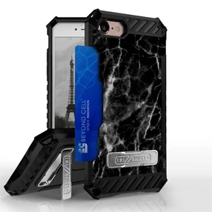 Black Marbling Shockproof Hybrid Case+Tempered Glass Cover for iPhone Model - Picture 1 of 6