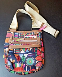 Lily Bloom Crossbody Bag Multicolor Birds/Shapes/Feathers/Hippie Multi-Pockets - Picture 1 of 15