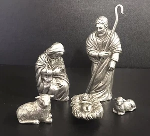 Miniature Pewter Christmas Nativity Set Baby Jesus Silver Metal Figurines - Picture 1 of 1