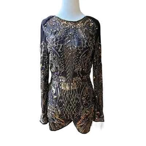 ASOS Gold and Black Sequin Romper size 2 - Picture 1 of 12