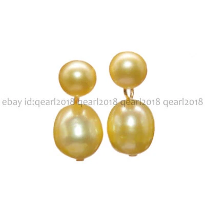 7-8mm Genuine Natural Pearl 11-12mm Freshwater Golden Pearl Stud Dangle Earrings - Image 1 of 4