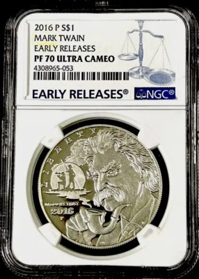 2016 MARK TWAIN Silver Dollar NGC PF70💥FLAWLESS QUALITY💥EARLY RELEASE! - Image 1 of 4