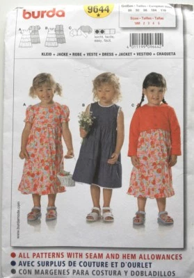 Burda Pattern 9644 Toddler Girls' Gathered Dresses Sizes 18mths - 5yrs UNCUT - Image 1 of 2