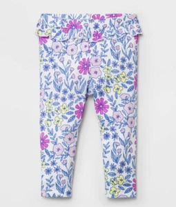 Cat & Jack Baby Girl Multicolor Floral Rib Ruffle Pants Leggings Size 6-9 Months - Picture 1 of 3
