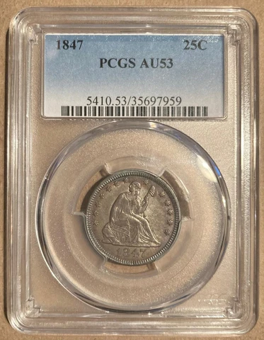 1847 PCGS AU53 Liberty Seated Quarter 25c Cover