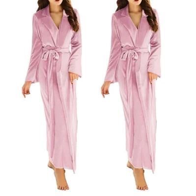 Suave Sexy Para Mujer Rosa Terciopelo Albornoz Prendas para Dormir Vestido Ligero Nuevo Foto 1 de 4