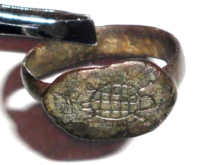 Ancient Military Ring Roman Empire 27 BC-476 AD. Bronze Turtle on Bezel Wearable - Picture 1 of 3